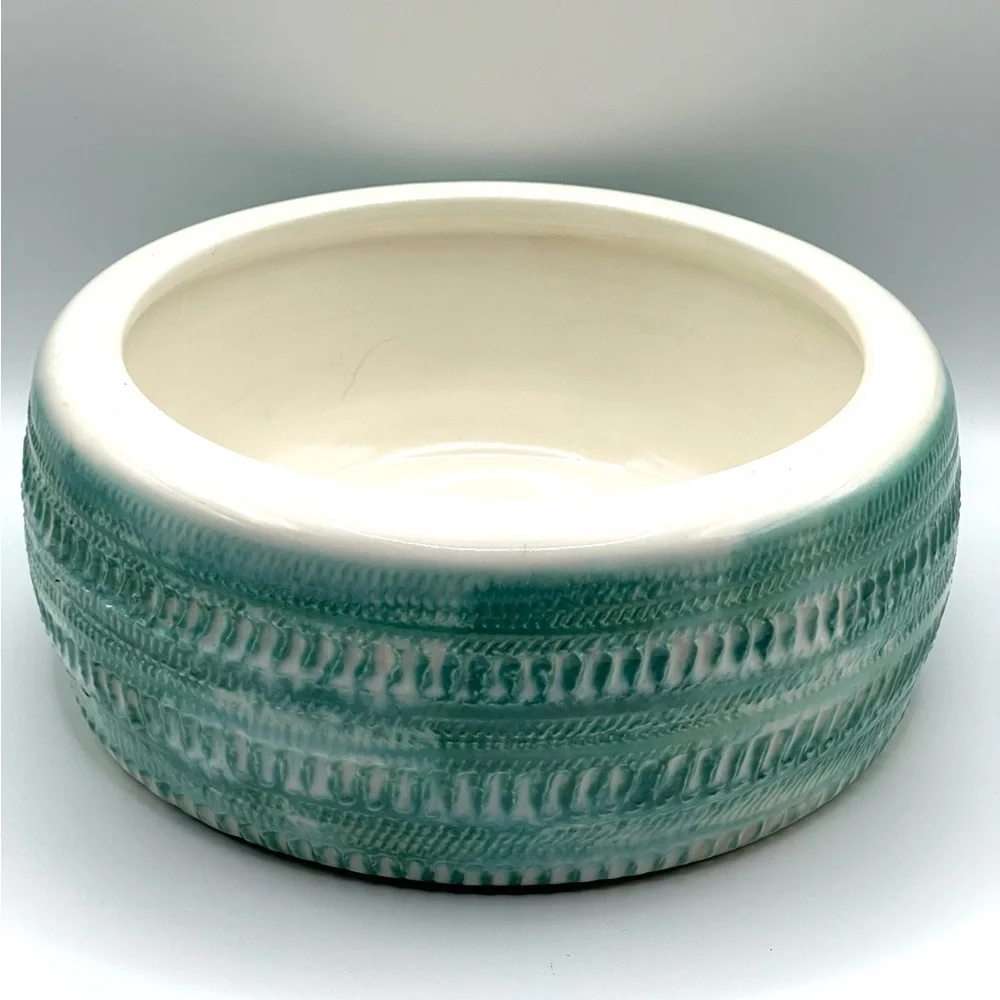 Vintage 1961 Handmade Ceramic Pottery Bowl w/Lid Turquoise/White MCM Signed - Picture 5 of 16